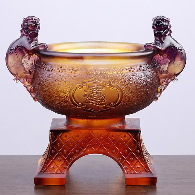 Handmade Liuli Crystal PiXiu Treasure Bowl Art Piece