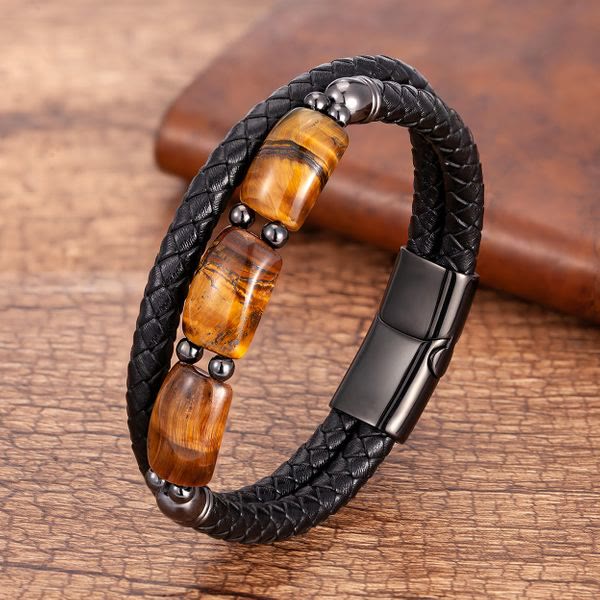 Tiger Eye Protection Leather Bracelet for Willpower | Healing Sounds
