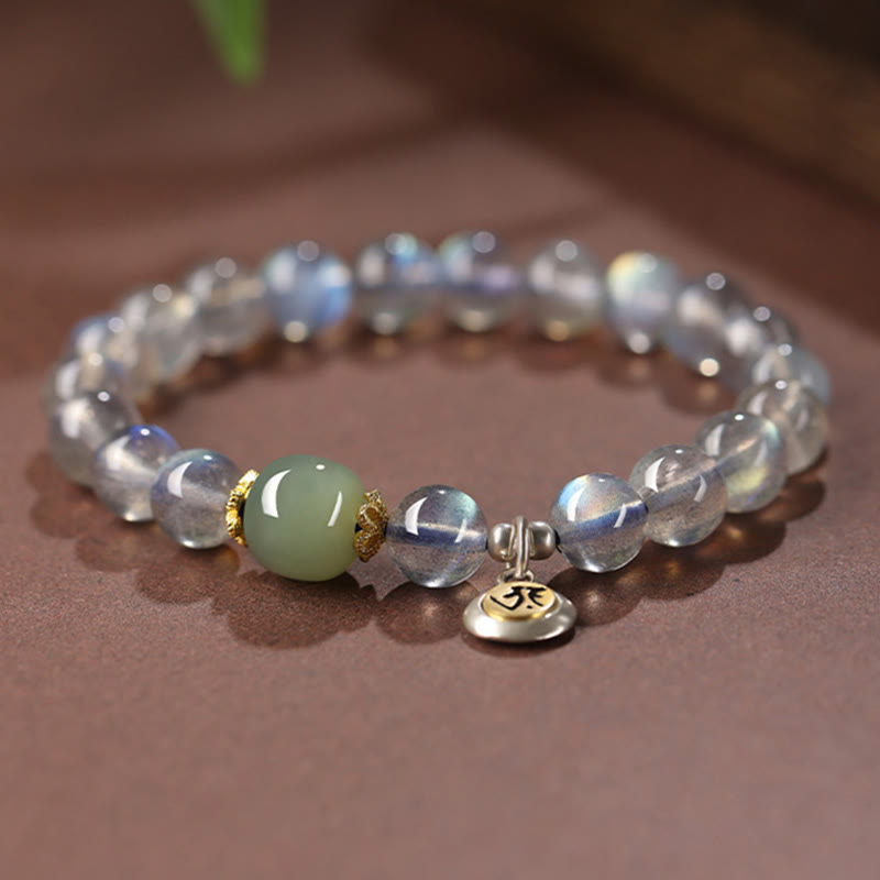 8mm Chinese Zodiac Bracelet with Moonstone and Hetian Jade for Positivity