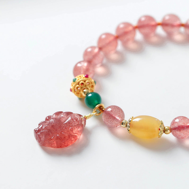 Strawberry Quartz Nine-Tailed Fox Healing Bracelet 8mm