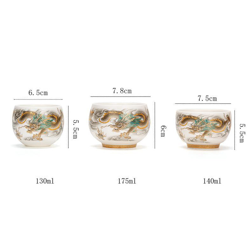 Dragon Phoenix Ceramic Teacup 130ml Zen Decor Gift
