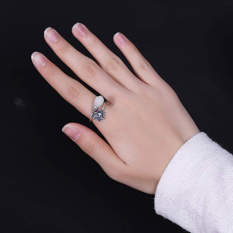 Adjustable Jade Lotus Copper Balance Healing Ring