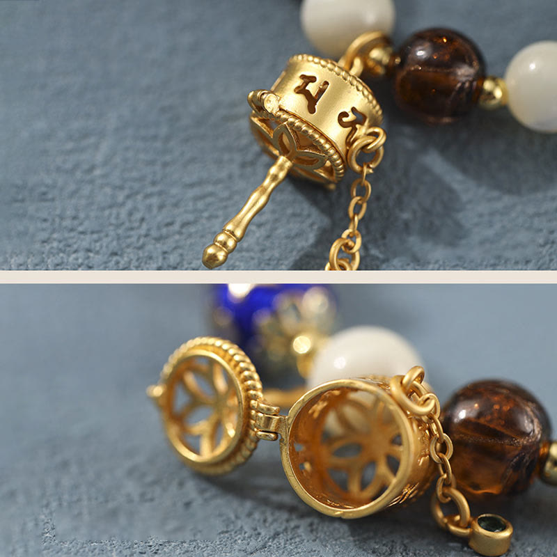 Om Mani Padme Hum Om Bracelet with Tridacna & Sun Stones 14-16cm