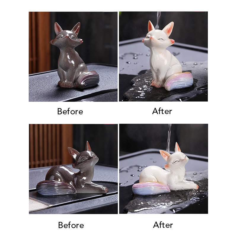 Color Changing Fox Tea Pet Resin Figurine | Zen Decor