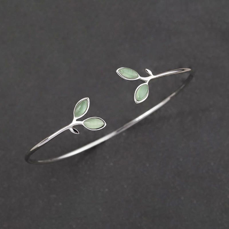 Copper Cat Eye Leaf Pattern Support Cuff Bracelet
