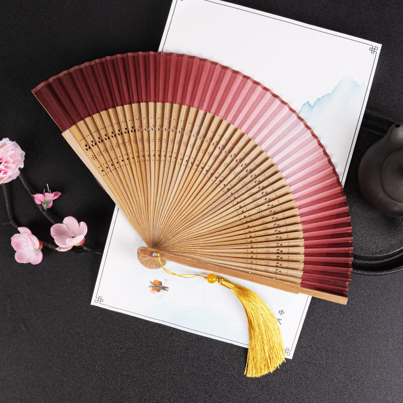 Handheld Gradient Bamboo Folding Fan for Spiritual Decor