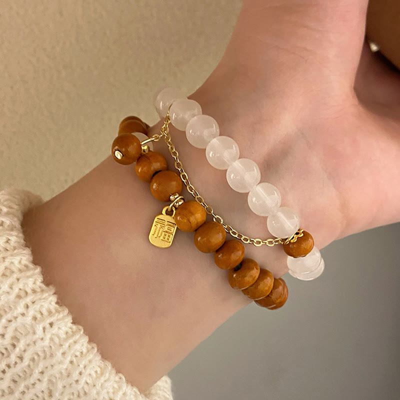 Sandalwood Cat's Eye Fu Charm Protection Bracelet