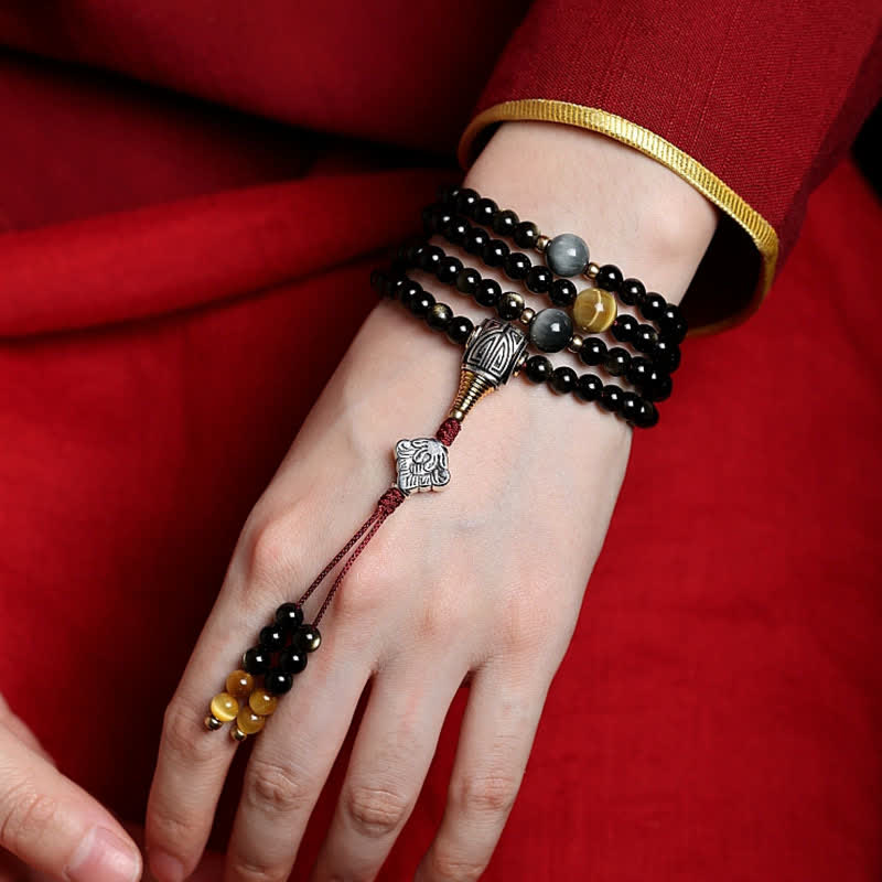 108 Bead Gold Sheen Obsidian Tigereye Wealth Bracelet