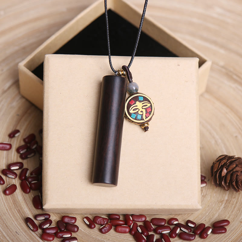 Ebony Wood Dzi Bead Necklace for Spiritual Protection & Peace