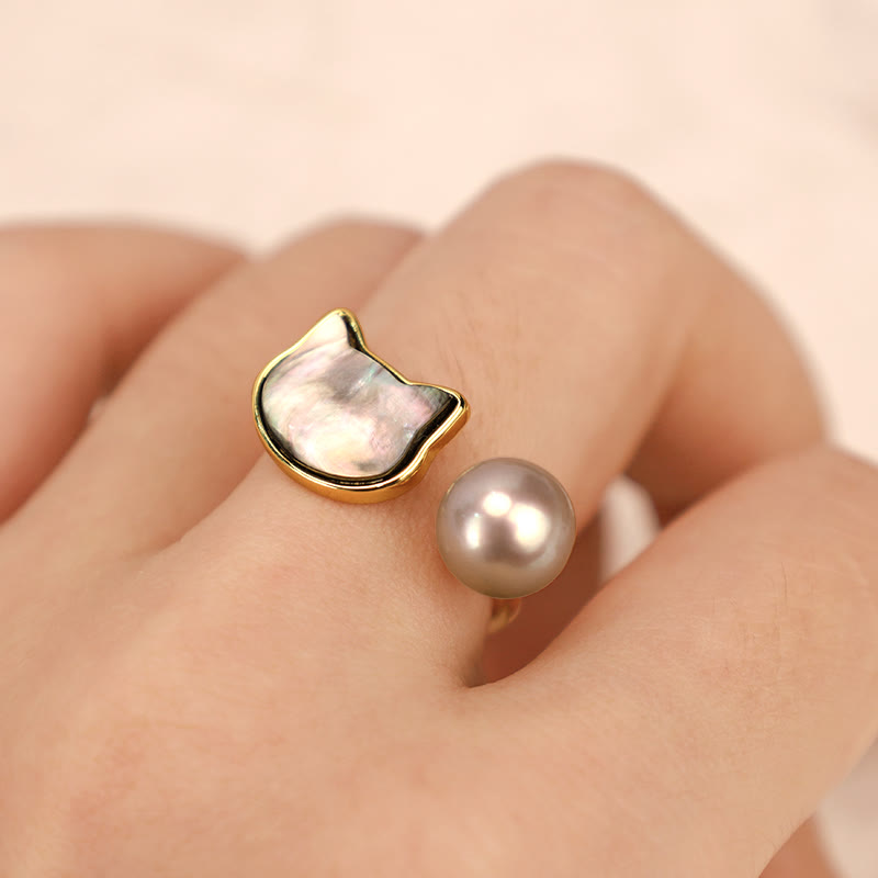 Natural Pearl Copper Cat Healing Necklace & Earrings Set