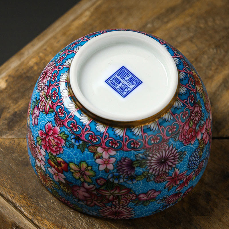 Jingdezhen Porcelain Tea Cup with Colorful Flowers 8cm Zen Decor