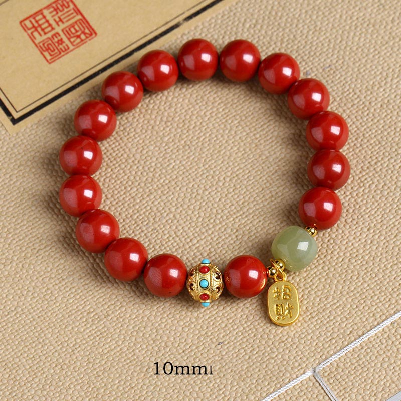 Unisex Cinnabar and Green Aventurine Charm Bracelet 8mm