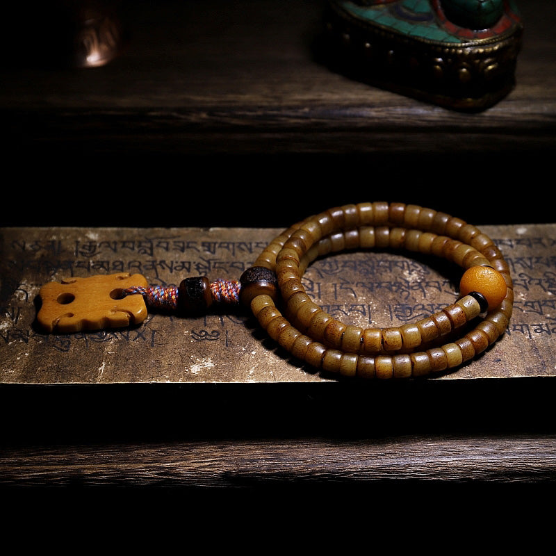 Yak Bone Amber 108 Bead Mala Bracelet for Balance