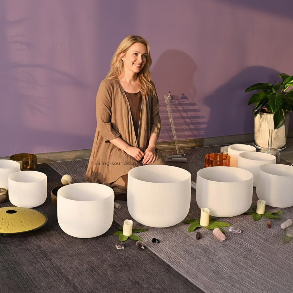 White Frosted Crystal Singing Bowl Set - 8 PCS 7-14 Inch