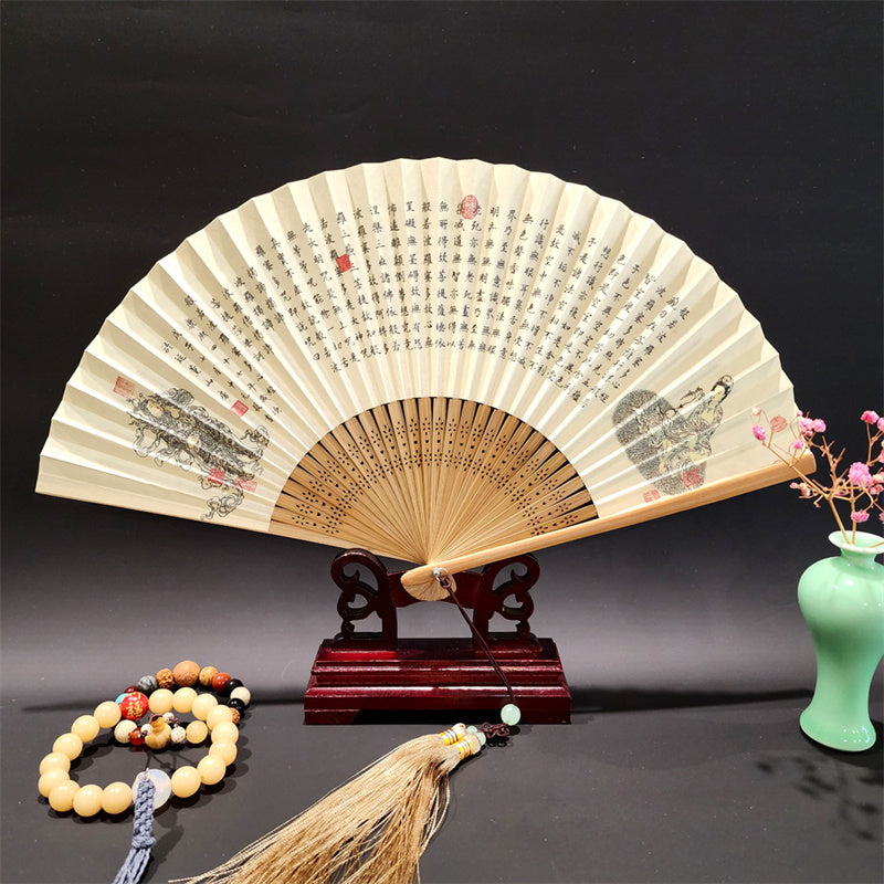 22cm Folding Fan with Panoramic Rivers and Mountains Design