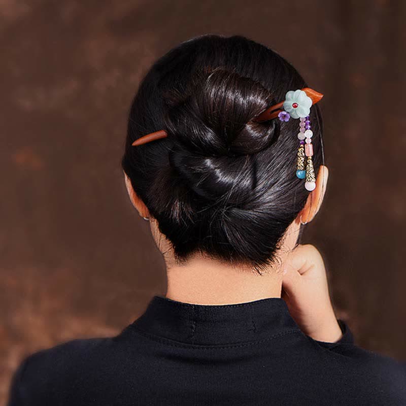 Red Sandalwood Amethyst Aventurine Protection Hairpin Chinese Style