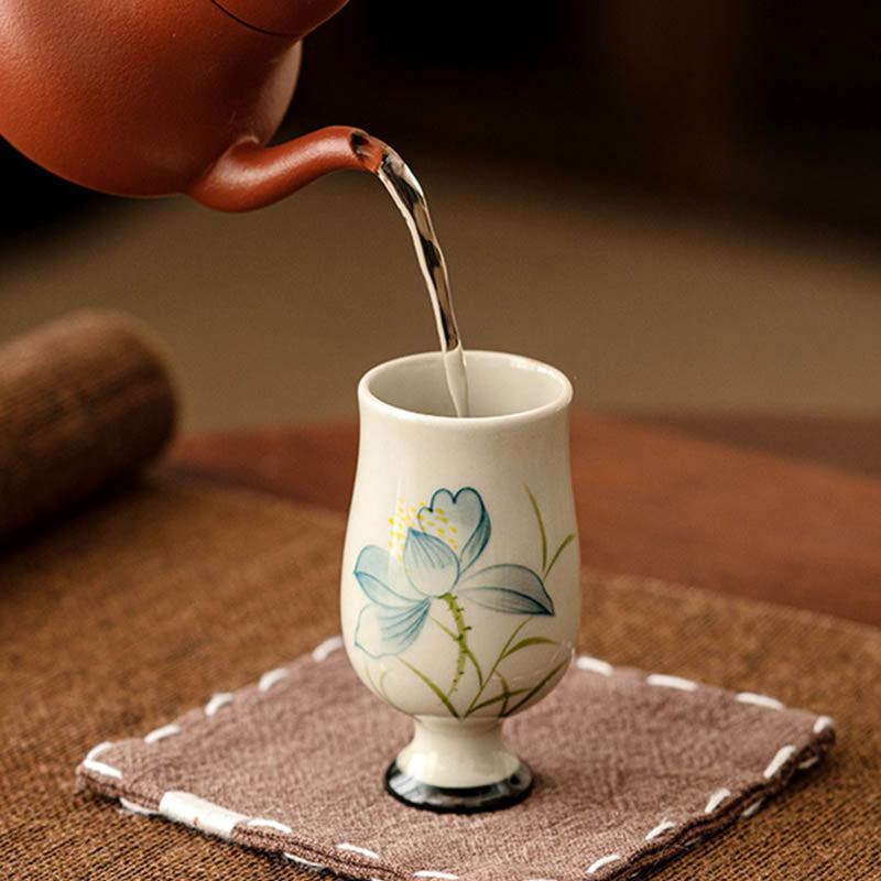 Hand Painted Lotus Ceramic Teacup 70ml | Kung Fu Tea