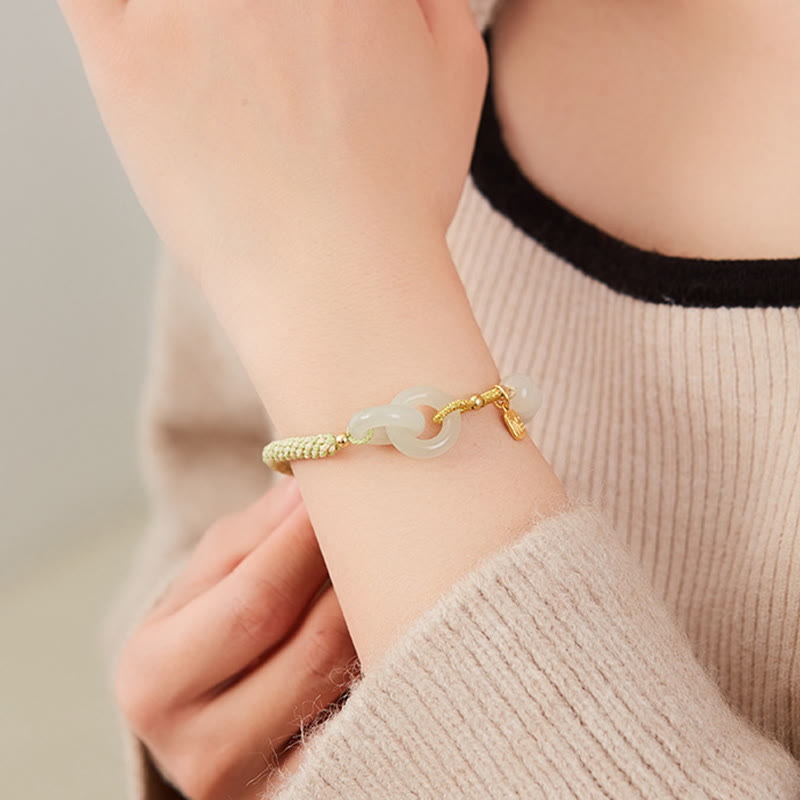 Natural Hetian Jade Double Peace Buckle Bracelet for Abundance