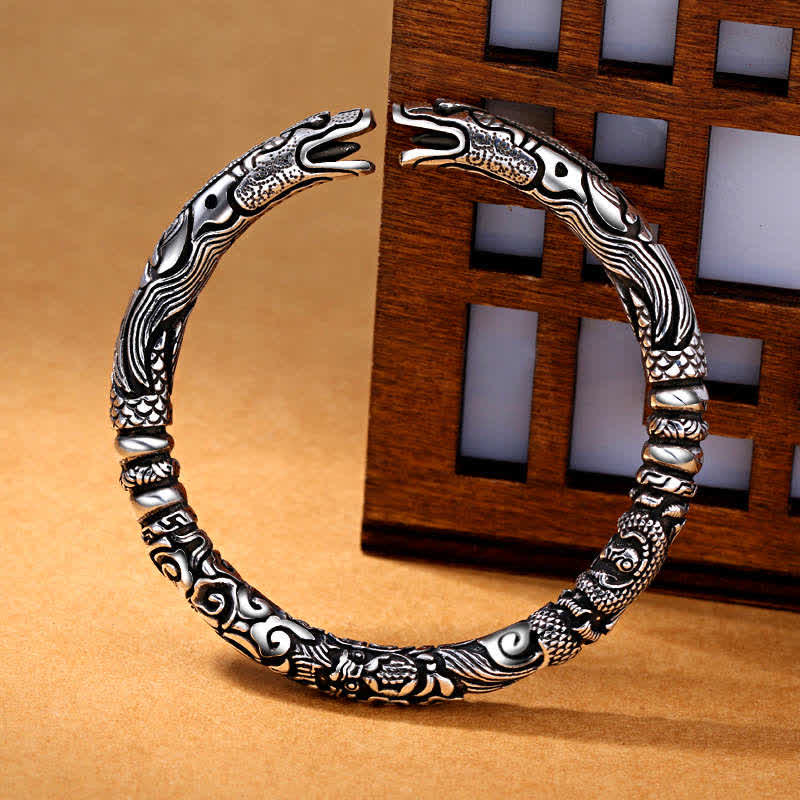 Dragon Head Carved Luck Bracelet Copper Silver 8mm