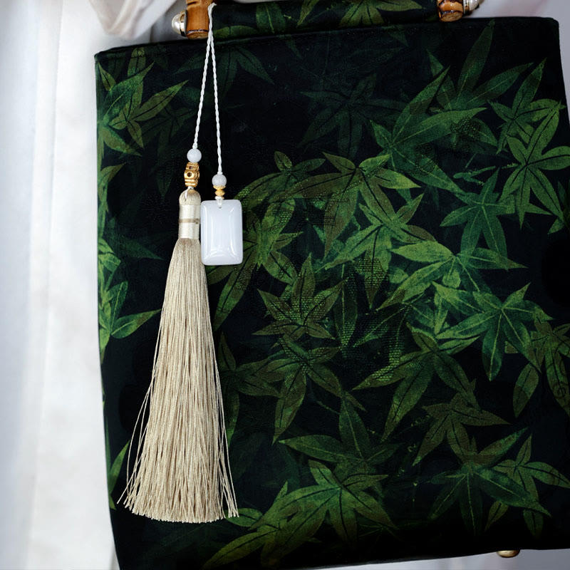 Bamboo Leaves Butterfly Koi Fish Handbag with Jade Handles