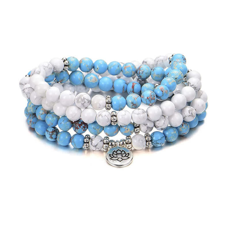 108 Beads White Turquoise Empe Stone Lotus Blessing Bracelet