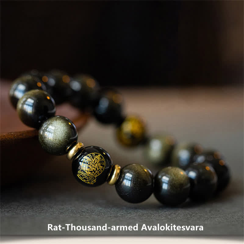 Gold Sheen Obsidian Chinese Zodiac Protection Bracelet 12mm