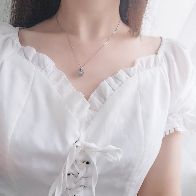 Moonstone Necklace Pendant 925 Sterling Silver Love Planet Rotatable