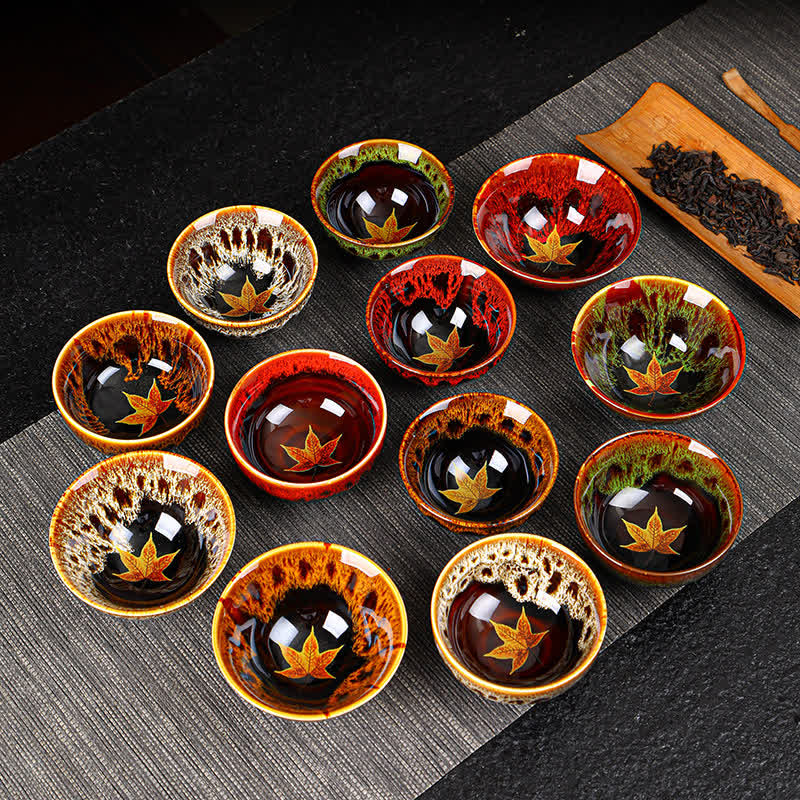 Colorful Maple Leaf Ceramic Teacup 110ml for Cozy Tea