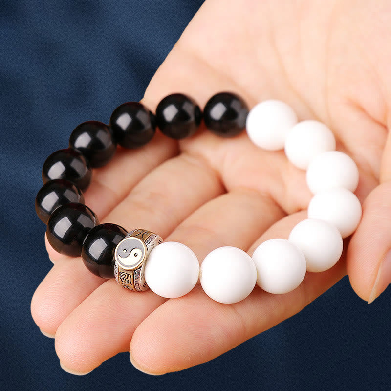 10mm Black Obsidian Yin Yang Strength Bracelet
