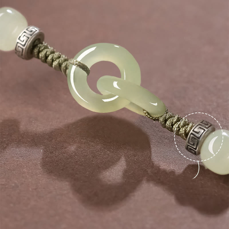 Natural Hetian Jade Peace Buckle Braided Bracelet