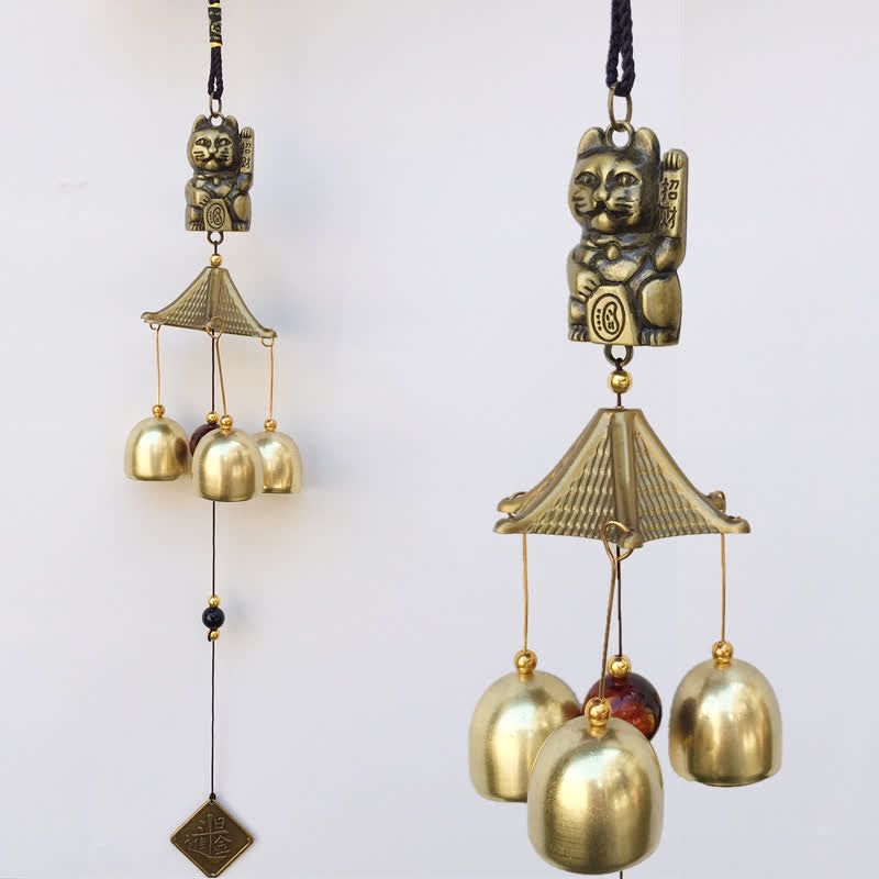Copper Auspicious Wealth Cat Wall Hanging Chime | Zen Decor