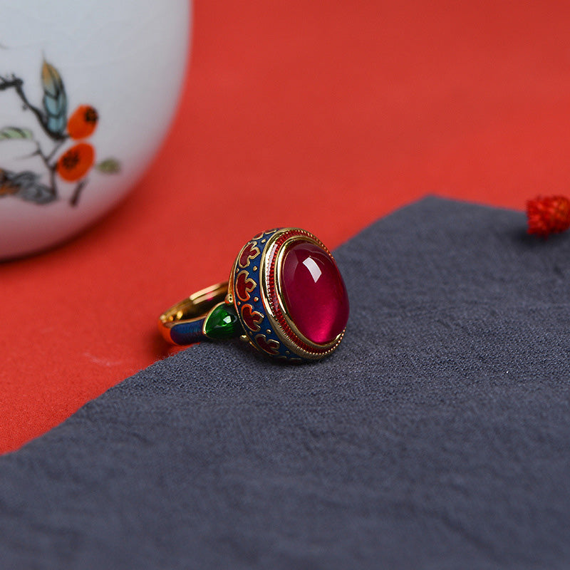 Red Corundum Silver Courage Ring Adjustable Spiritual Jewelry