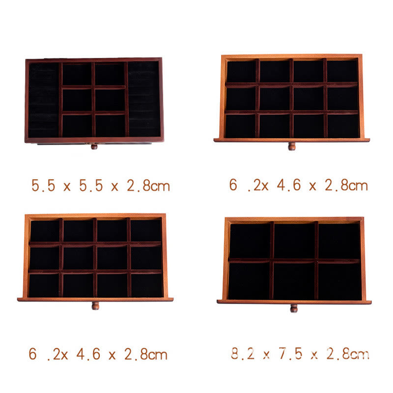 Six-Layer Wooden Jewelry Box with Vintage Plum Blossom Carvings