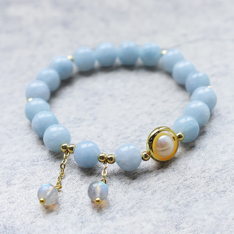 8mm Aquamarine Pearl Moonstone Healing Charm Bracelet
