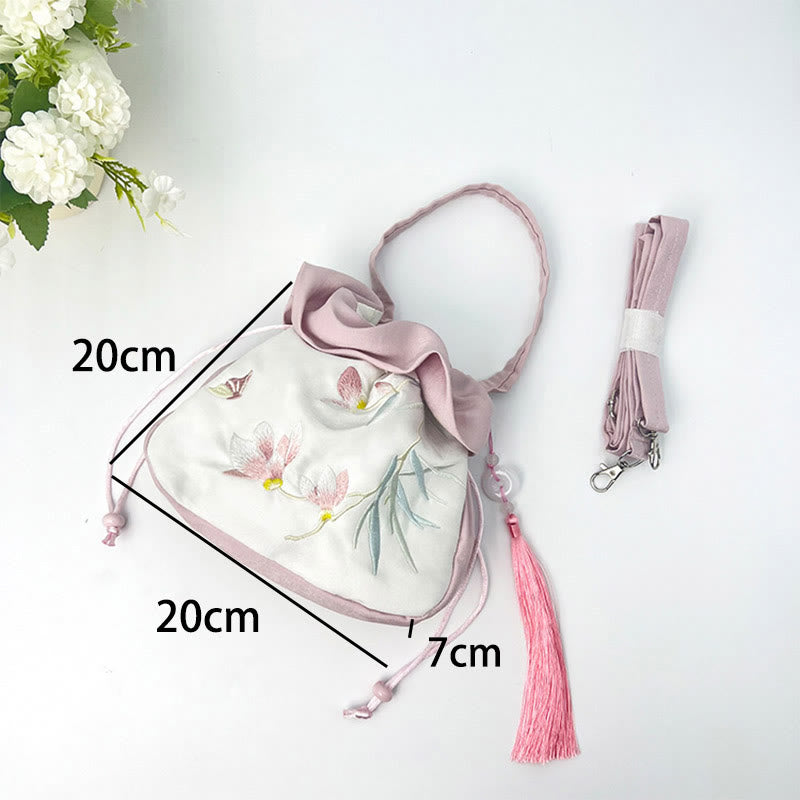 Silk Tote Bag | Embroidered Floral Yoga Carrier 20cm