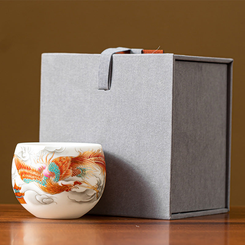 Dragon Phoenix Ceramic Teacup 130ml Zen Decor Gift