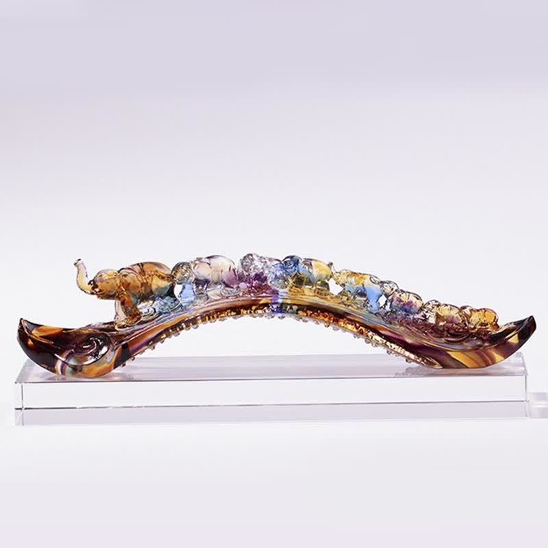 Handmade Liuli Crystal Ruyi Elephant Art Figurine