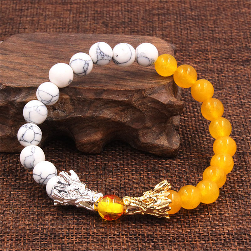 White Turquoise Lava Rock Dragon Blessing Bracelet