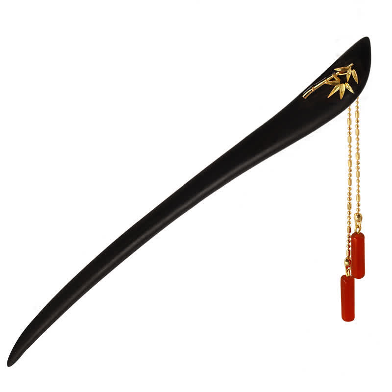 Red Agate Ebony Wood Confidence Tassel Chinese Hairpin