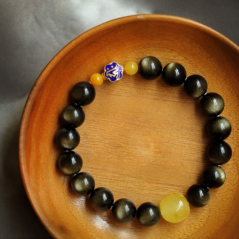 10mm Gold Sheen Obsidian Chinese Zodiac Protection Bracelet