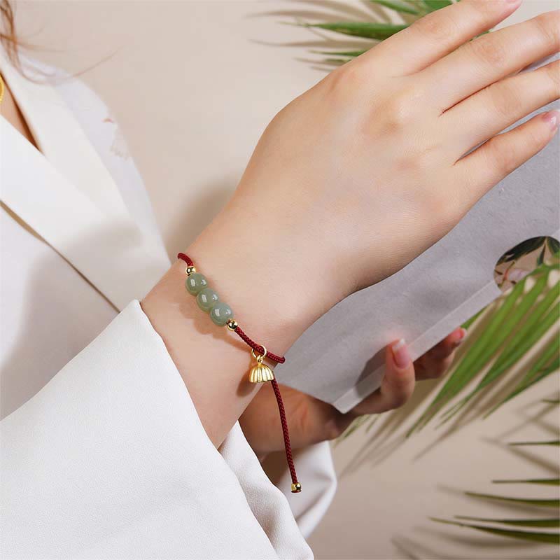 Hetian Jade Bracelet with Lotus Pod for Prosperity & Luck