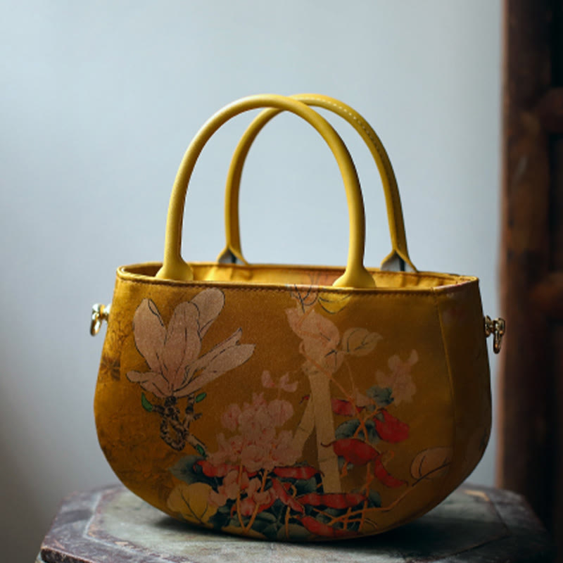 Vintage Flower Peony Metal Chain Zipper Crossbody Bag