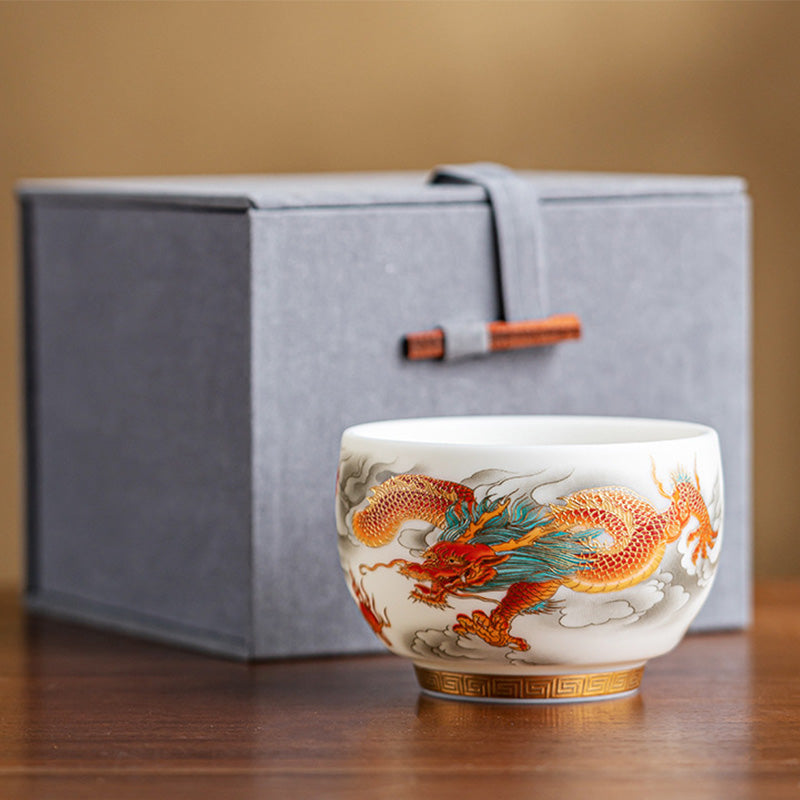 Dragon Phoenix Ceramic Teacup 130ml Zen Decor Gift