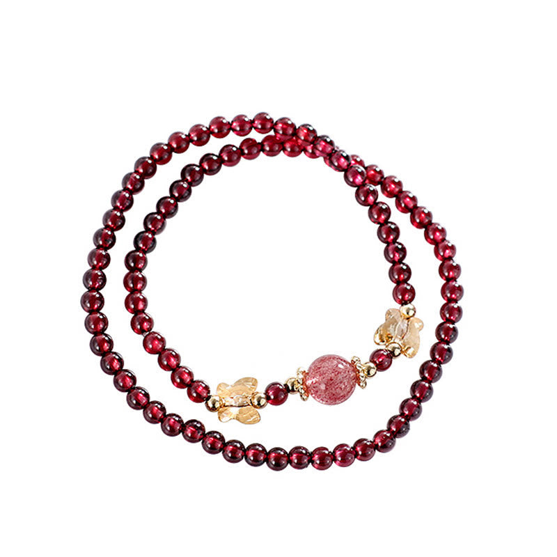14K Gold Plated Garnet Strawberry Quartz Double Wrap Bracelet