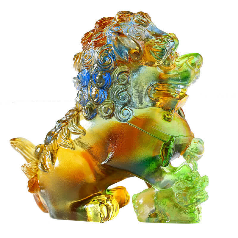 Handmade Liuli Crystal Lion Art Piece for Strength & Protection