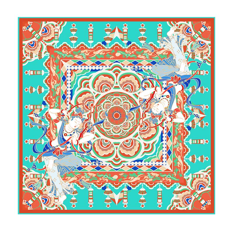 Grade 6A Mulberry Silk Dunhuang Musician Playing Scarf