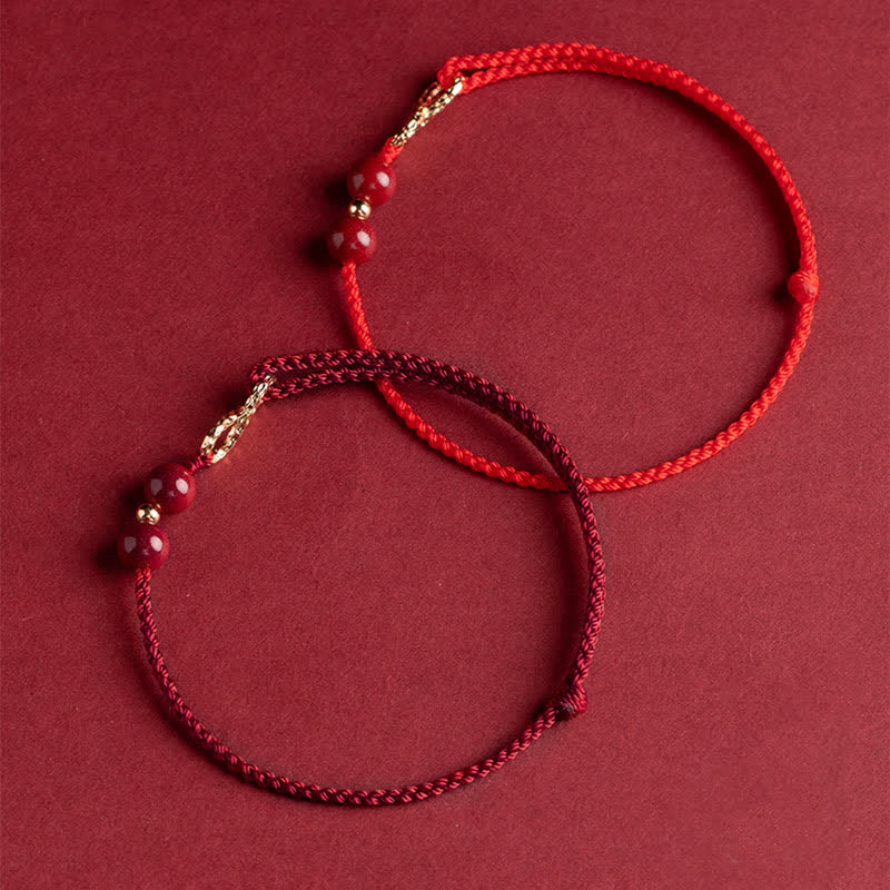 Adjustable Cinnabar Red String Bracelet Anklet with 14K Gold
