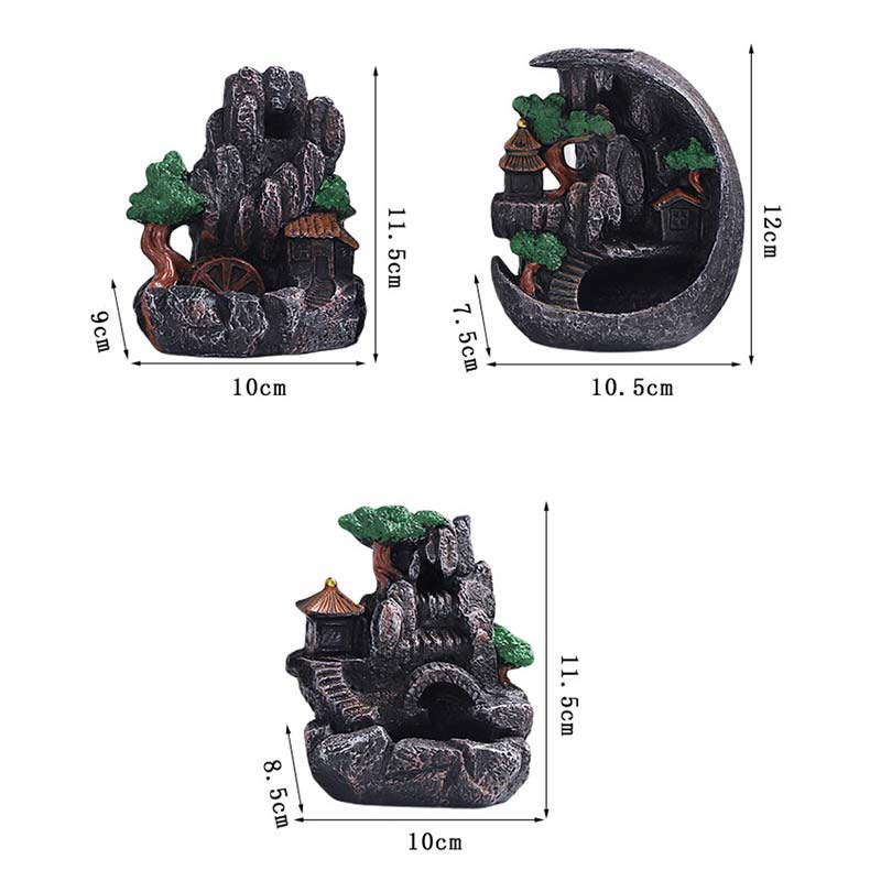 Resin Buddha Incense Burner with Mountain Bridges Pattern
