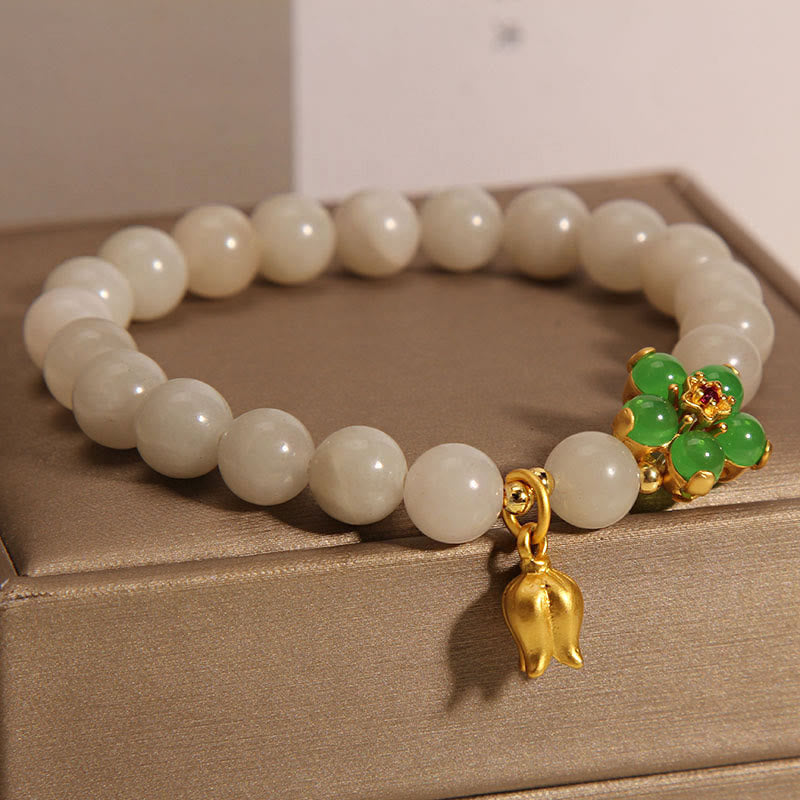 8mm Natural Jade Luck Flower Bracelet