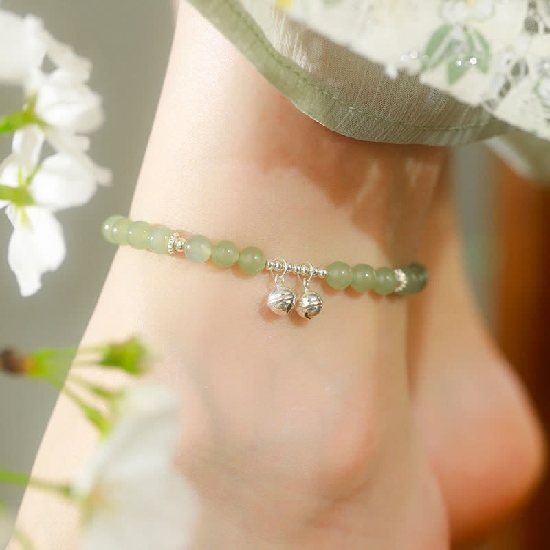 6mm Hetian Jade Prosperity Bell Charm Anklet for Spiritual Growth